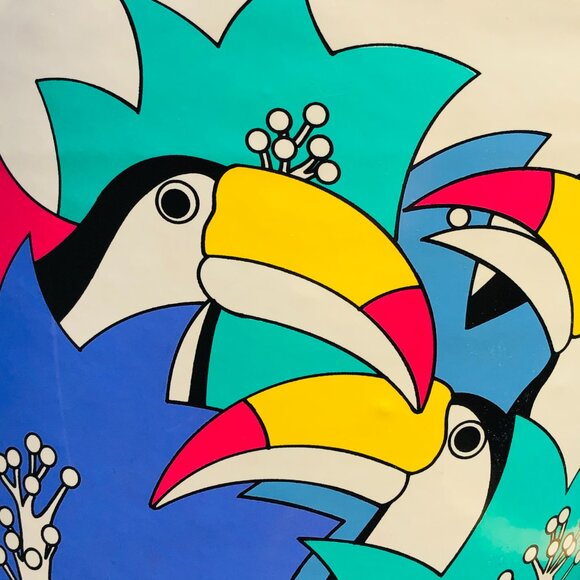 Vintage 80s Toucan Birds and Tropical Florals Ice Bucket with Lid and Handle - Picture 13 of 13